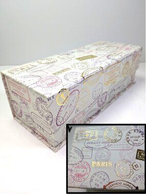 Shabby Chic Paris Postcard Document Box Magnetic Closure Keepsake Organizer